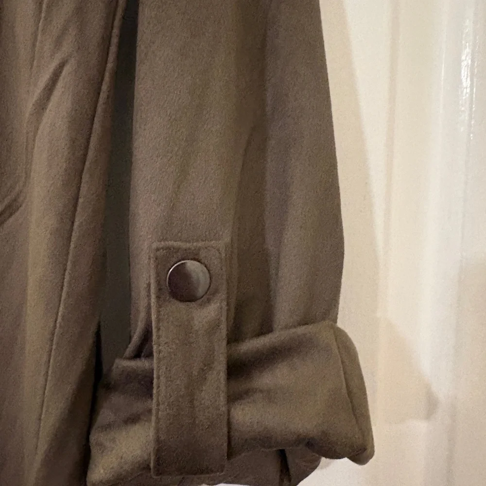 Philosophy olive faux leather Open Front duster Cardigan with drawstring size L - Picture 6 of 6